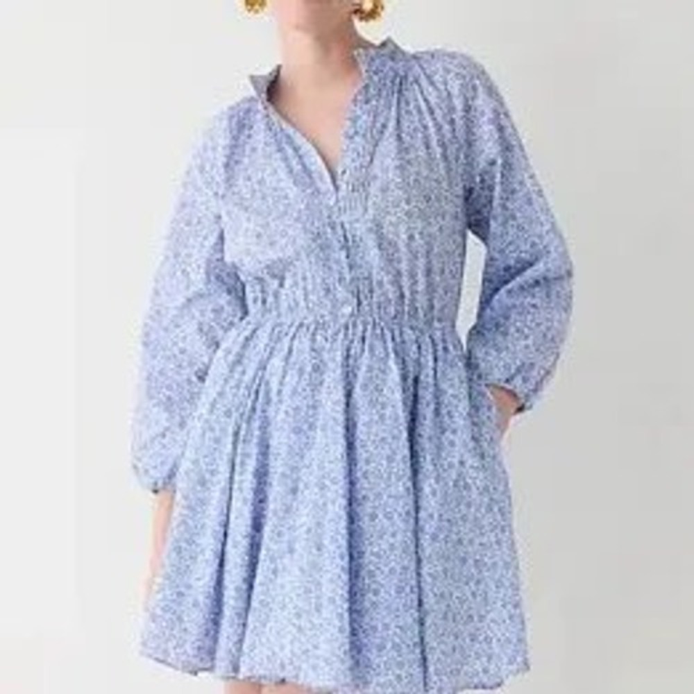 J.Crew Liberty Fabric Floral Mini Dress Blue White B0616 NWT S